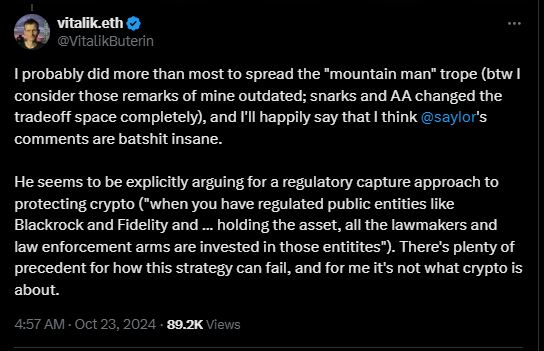 crypto Michael Saylor Reverses Stance on Bitcoin Custody After Community Backlash 2 crypto Vitalik Post