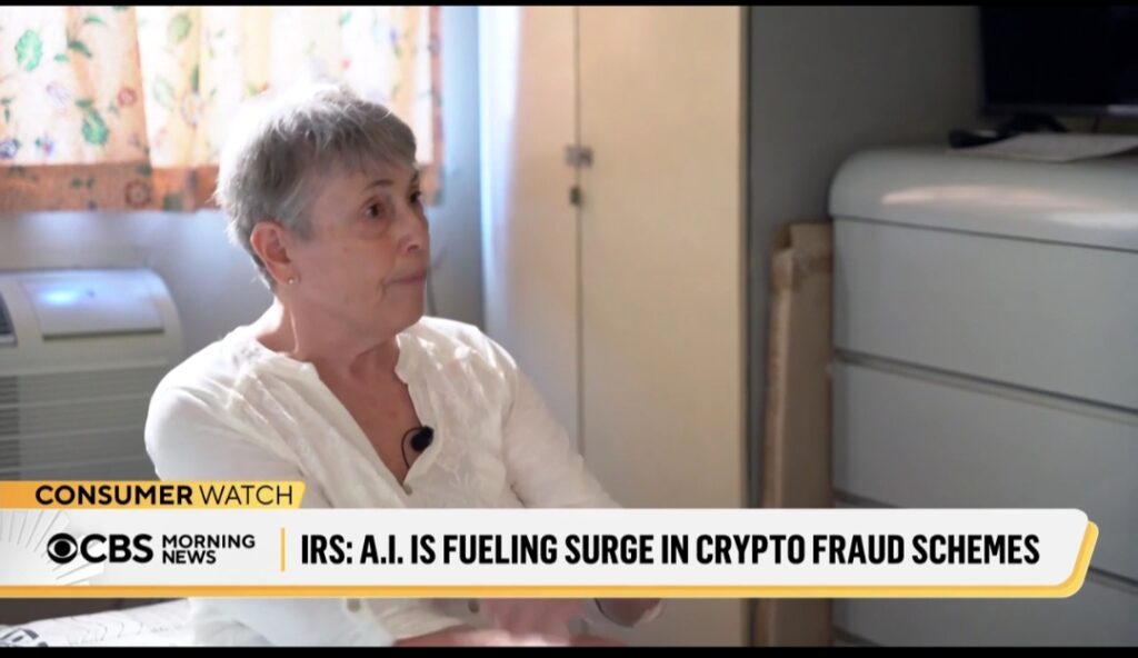 The 73-Year-Old woman narrating how the crypto scam operated.
Source: Cbsnews