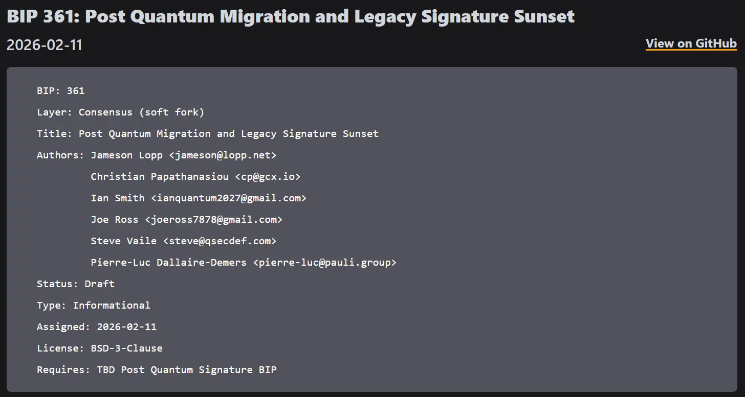 Bitcoin BIP 361 introduces a 5-Year migration framework