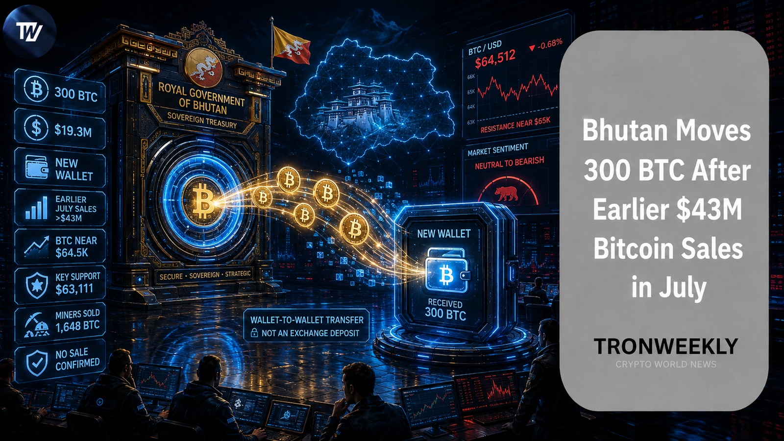 Bhutan Moves 300 BTC After Earlier $43M Bitcoin Sales in July