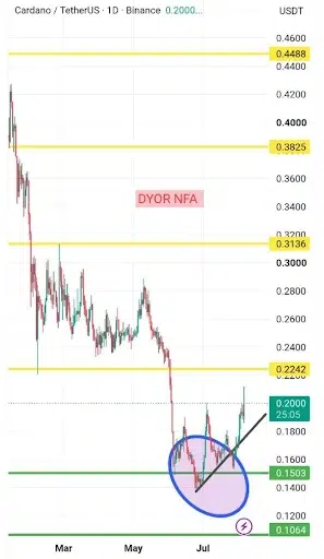 Cardano price chart with support levels