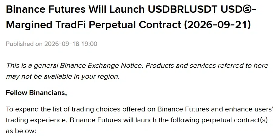 Binance announcement