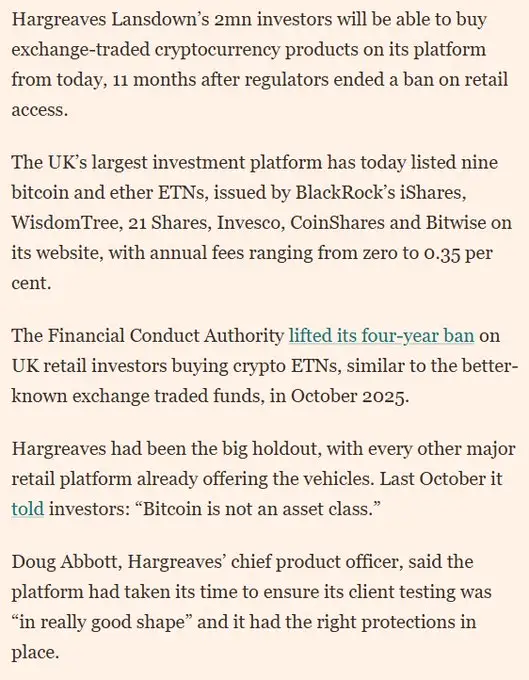 Hargreaves Lansdown Opens Crypto ETNs to 2 Million Investors