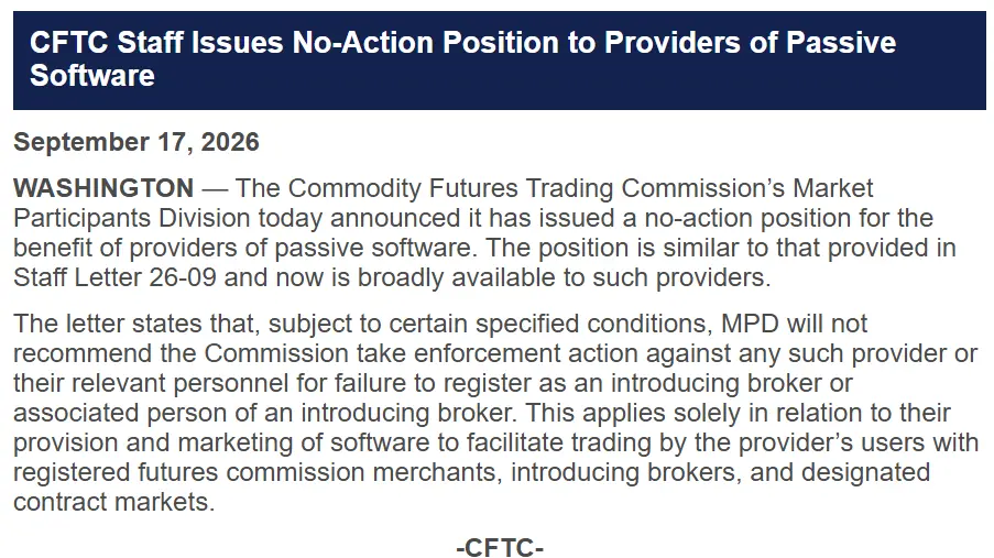 CFTC Derivatives Rule Expands Passive Software Access in 2026