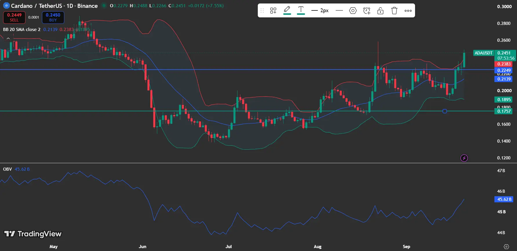 Cardano Price Approaches $0.25 Resistance