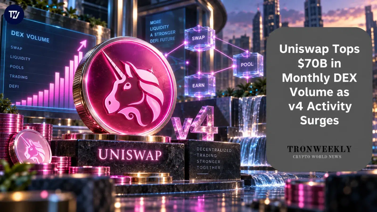 Uniswap Tops $70B in Monthly DEX Volume as v4 Activity Surges