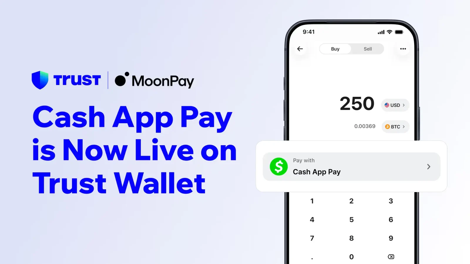 Trust Wallet introduces Cash App Pay integration through MoonPay for crypto purchases in the United States.