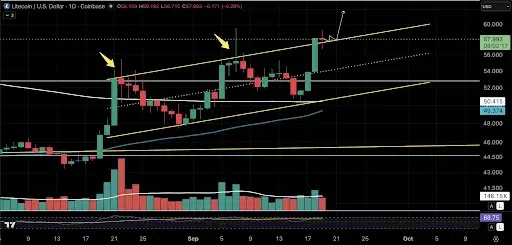 LTC Price Retests Rising Channel Resistance